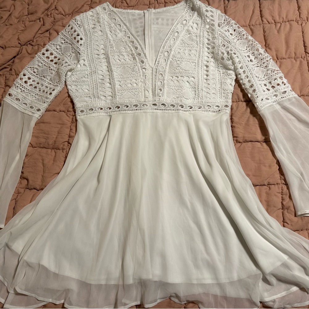 White boho style long sleeve sun dress